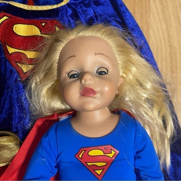 Super Girl Costume Medium W/ Matching Doll & Outfit Halloween Red Blue Dress - Picture 2 of 10